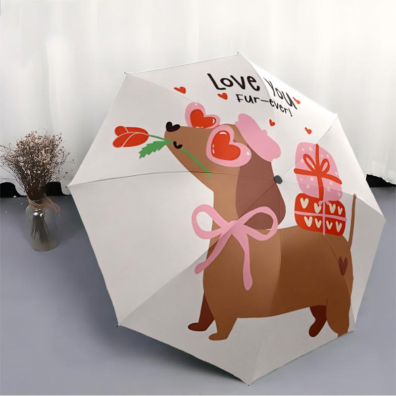 1pc Love Valentine Dog Automatic Folding Umbrella, 8-Rib Durable Iron Frame, Compact Travel Umbrella for Women & Men108