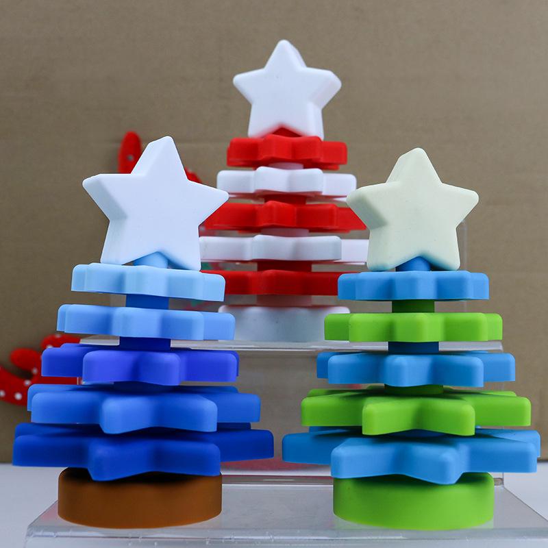Platinum Silicone Christmas Tree Stacking Toy for Kids - DIY Educational Building Blocks & Holiday Ornament
