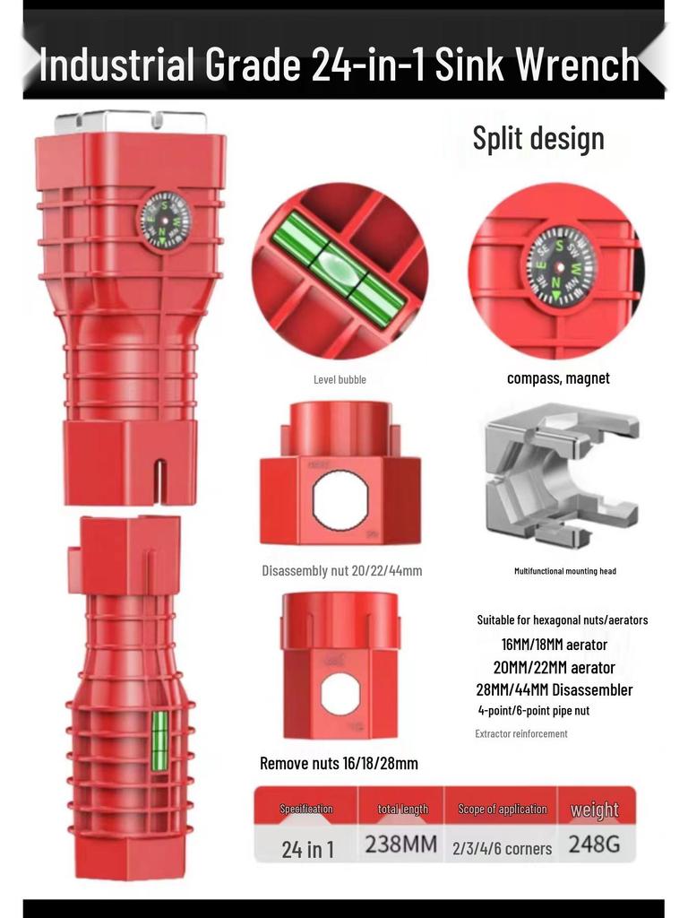 8-in-1 Multifunctional Bathroom Faucet & Sink Socket Wrench Tool
