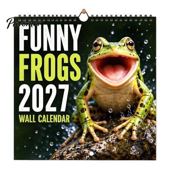 Yearly Planning Tool 2027 Funny Frog Wall Calendar, Cute Animal Illustration Monthly Planner Appointment for Home Office, Mark Important Dates,