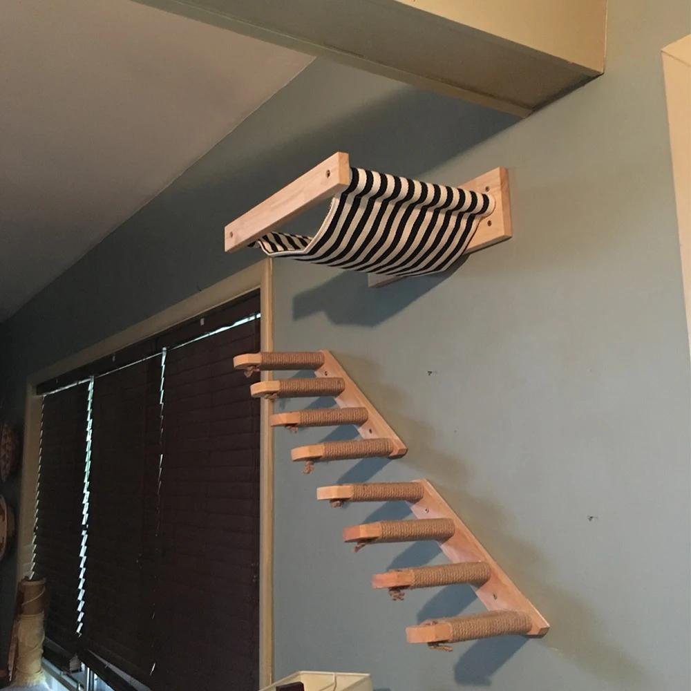 Wall-mounted Cat Climbing Frame Four Steps Sisal Scratching Post Platform Hammock To Create Exclusive Cat Activity Space