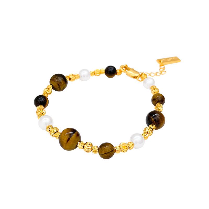 Natural Tiger's Eye Pearl Necklace Bracelet Set Beaded Clavicle Chain Maillard Accessories Women