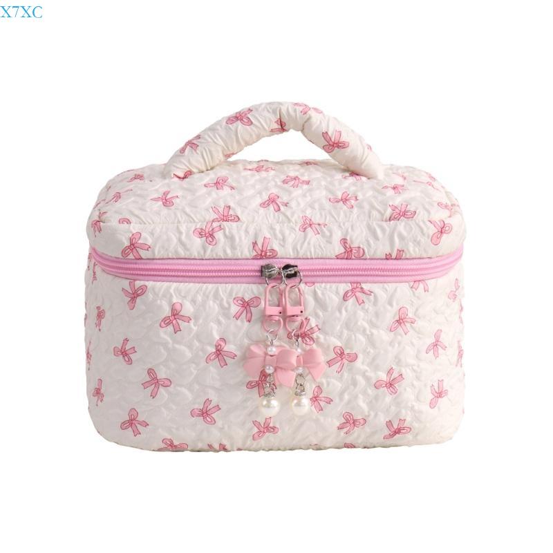 X7XC Travel Makeup Bag Cosmetic Bag Large Capacity Skincare Organisers Lovely Bows Makeup Storage Bag Aesthetic Toiletry Bag