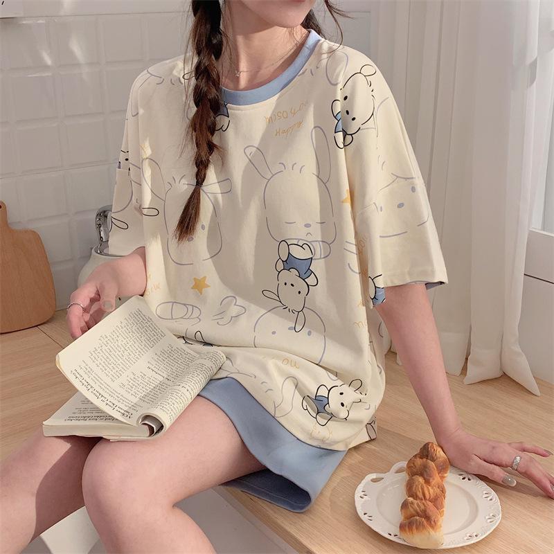 

Женский пижамный комплект с героями мультфильмов: Летний пуловер и шорты, носить дома или на улице L