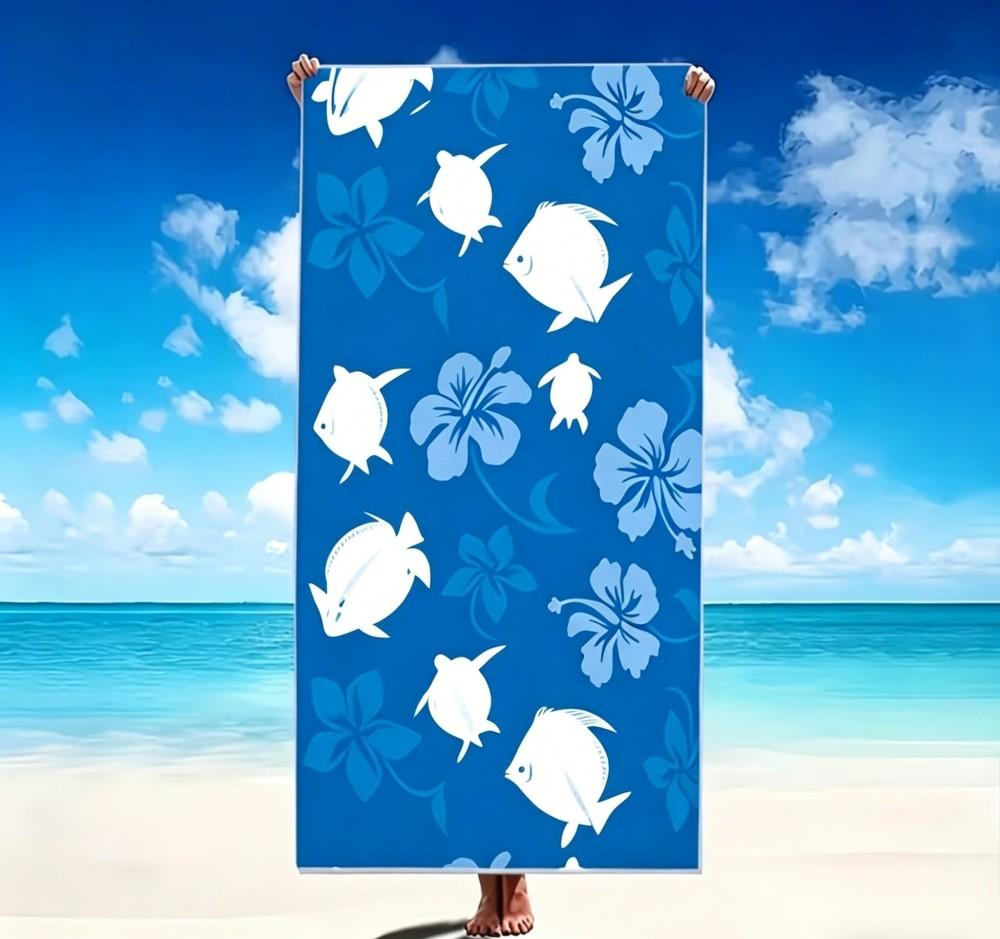 XL Ästhetisches Meeresschildkröten Strandtuch Übergröße Florale Pooldecke Große Badetücher für Erwachsene Schnelltrocknend Stilvolles Sonnenbad-Top
