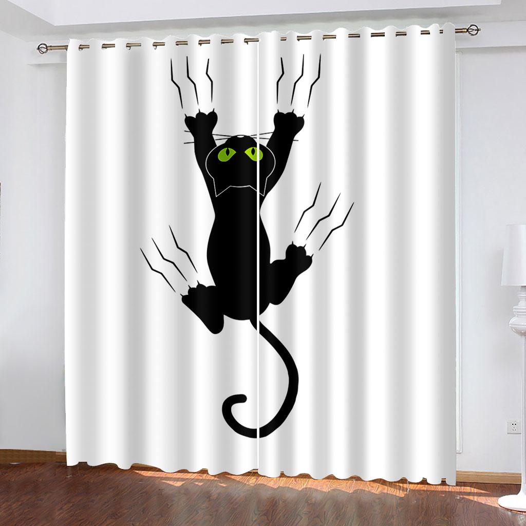 Cheap Cute Cartoon Funny Cat Kids 2 Pieces Free Shipping Thin Curtains for Living Room Bedroom Children's Window Drape Decor
