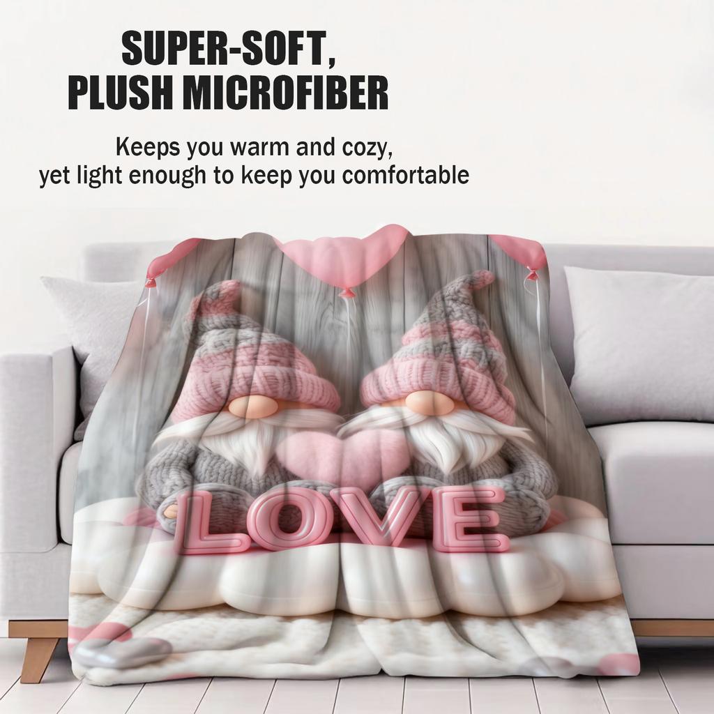 Valentines Day Romantic Love Gnome Printed Blanket Quality Cozy Soft Warm Flannel Blanket Throw Blanket For Room Office Campin