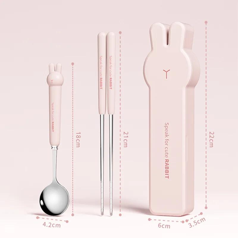 Cartoon Bear Cutlery Set with Case Stainless Steel Kids Fork Spoon Portable Cutlery Set Travel Tableware Reusable Flatware