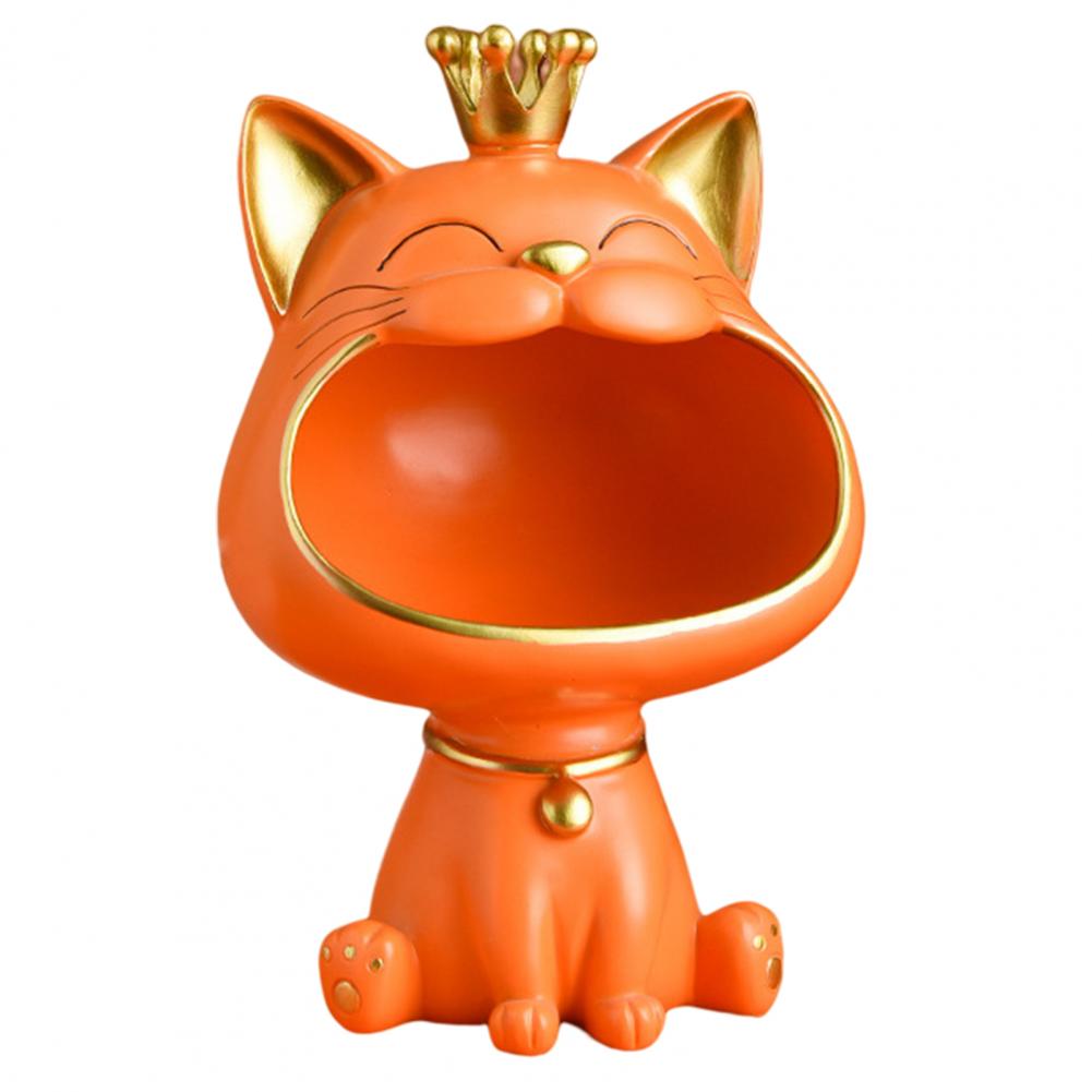 

Украшение в виде счастливого кота, коробка для хранения конфет, большая емкость, декор из синтетической смолы, милая фигурка смеющегося котенка, статуэтка для крыльца, домашний декор оранжевый