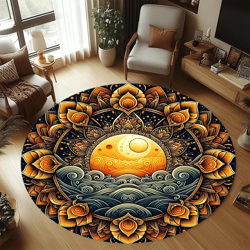 Retro Sun Moon Carpet Mat Rug Home Decoration Living Room Bedroom Floor Decor Gold Celestial Non Slip Rugs Bedroom Decor