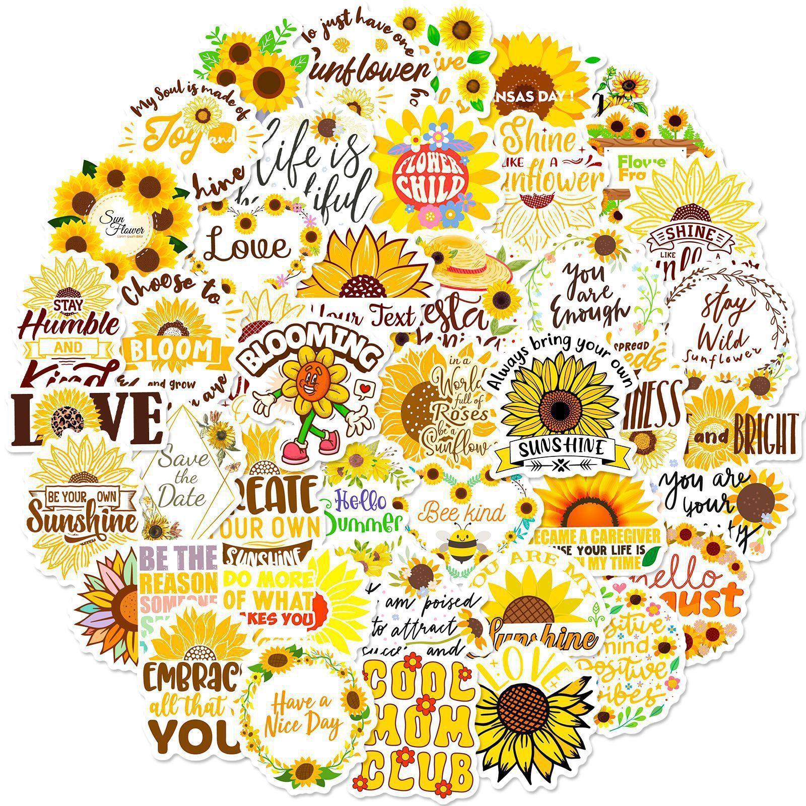 50 Sunflower English Stickers Xiaoqing Fresh Wind Sunflower Cartoon Stickers Mobile Phone Computer Stickers