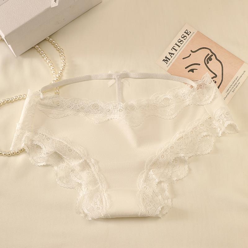 Ladies Spring Summer Sexy Lace Edge Sweet Bow Cutout Mid Waist Triangle Briefs