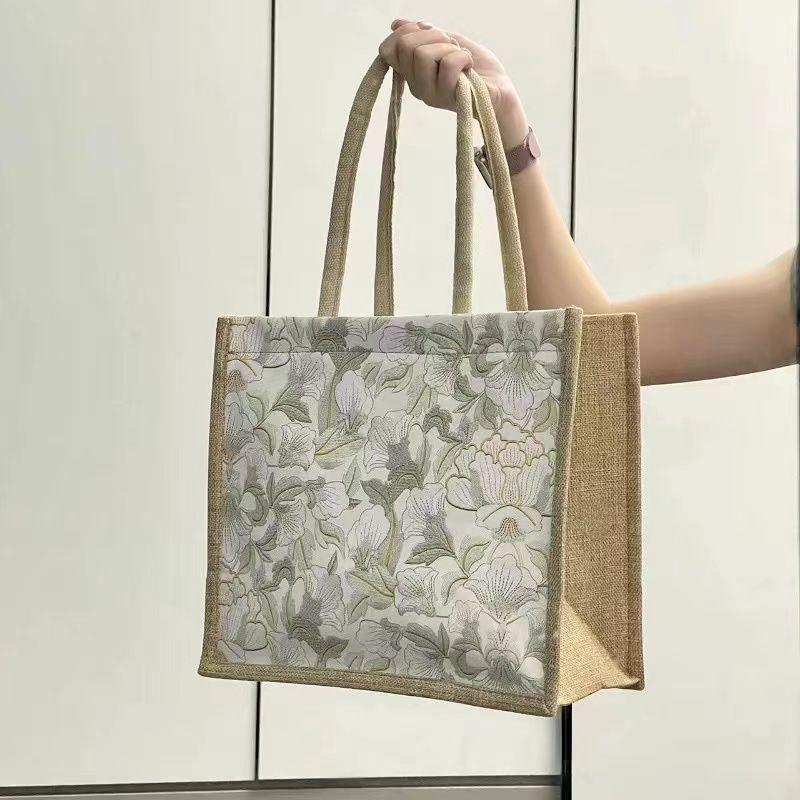 

Льняная 3D сумка: Роскошная сумка-тоут через плечо большой вместимости для покупок и поездок на работу Gray Floral Medium (26x27x13cm)