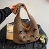 Women Straw Woven Bag Fashion Shoulder Bag Large Capacity Straw Tote Bag Lightweight Stylish Bow Handbag Vacation Bag