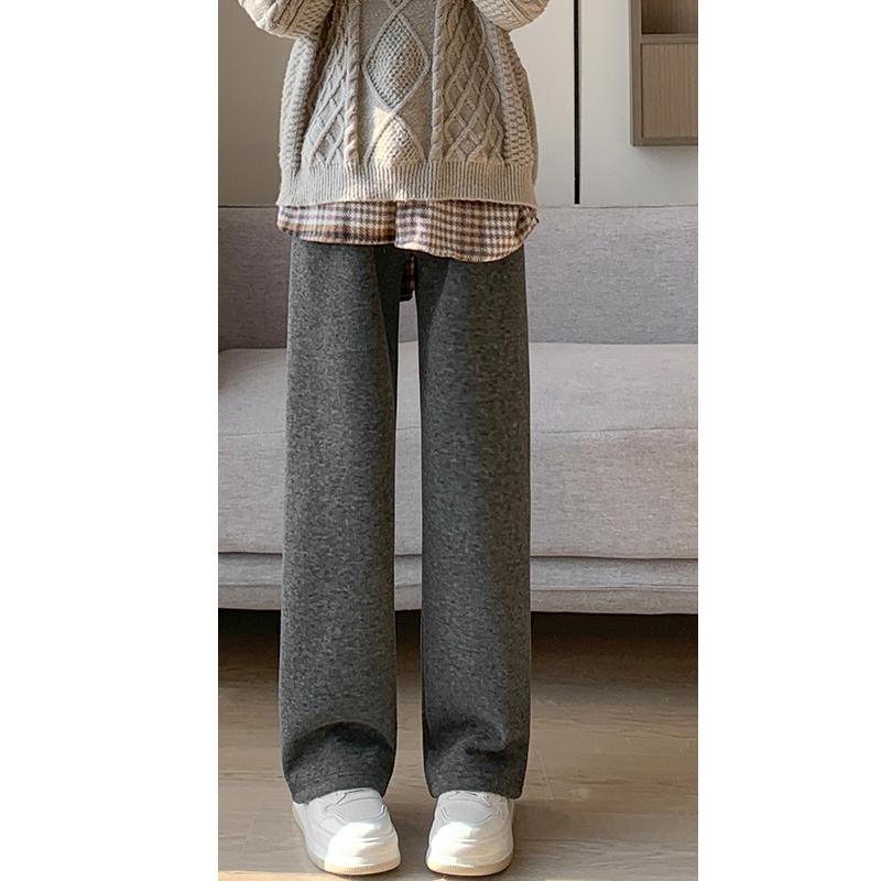 

Женские осенне-зимние толстые флисовые брюки 2024 года, новые свободные повседневные широкие брюки с высокой талией, однотонные женские простые брюки 2382 2XL темно-серого