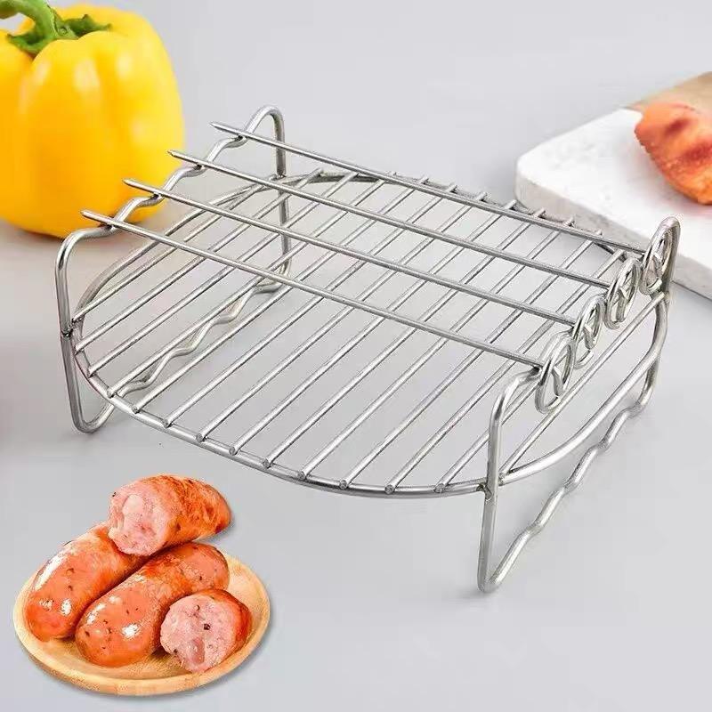 8 Inch Outdoor Grill Set with Skewers Square Air Fryer Grill Steamer Stainless Steel Barbecue Bracket BBQ Air Fryer Accessories