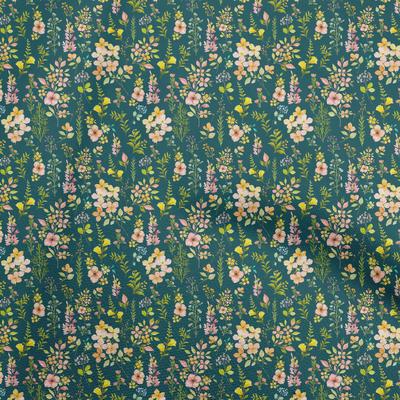 Cotton Flex Dark Green Fabric Florals Dress Material Fabric Print Fabric By The Yard 40 Inch