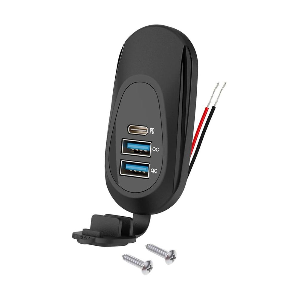 3-Ports 12V-24V Car Charger USB Outlet Type-C PD3.0 Dual QC3.0 Panel Wall Surface Mount Fast Charger Adapter for RV Marine Bus
