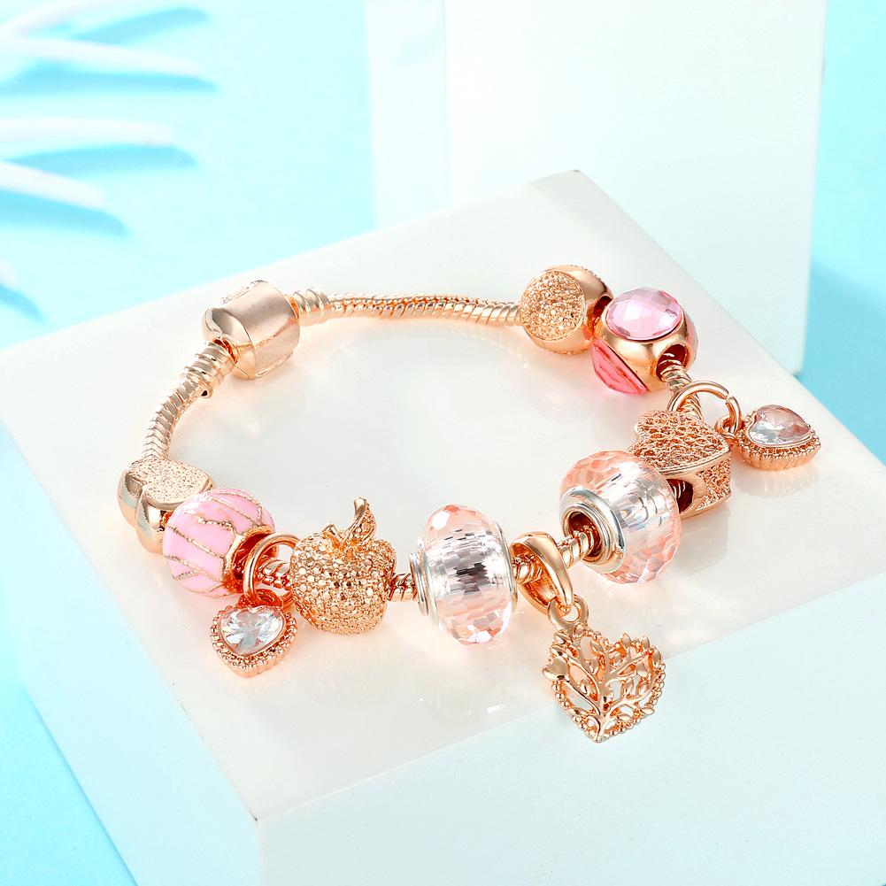 Women All Match Crystal Hollow Love Heart Beads Bracelet