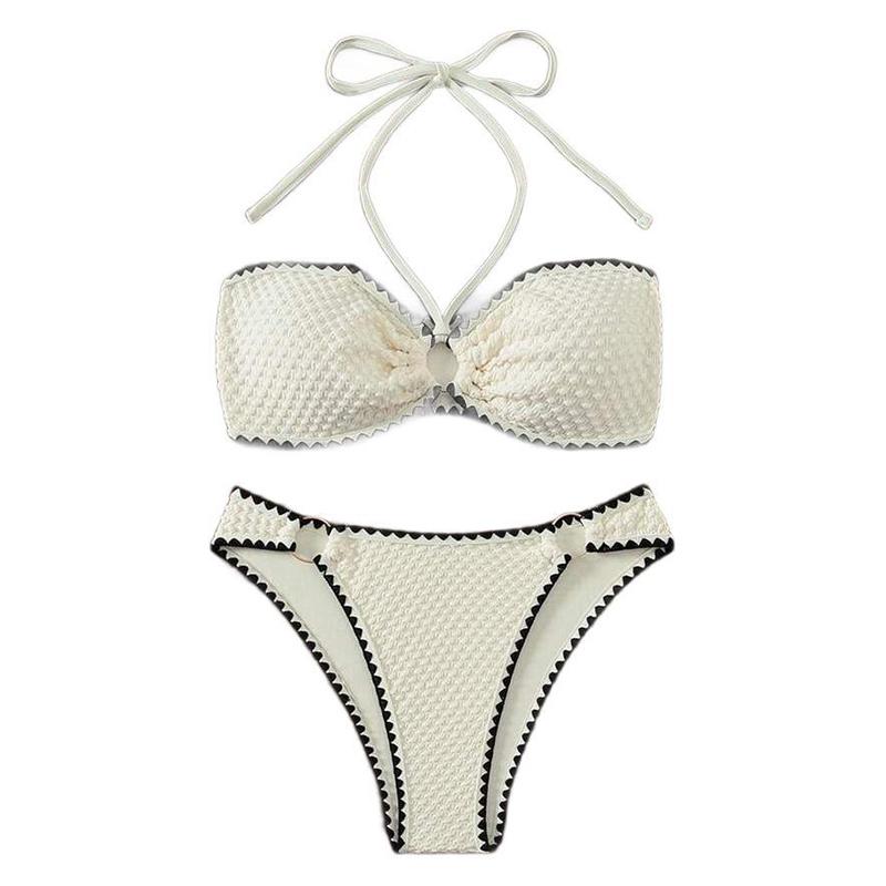 White Swimwear 2 Piece Strapless Swimsuit Women Sexy Bandeau Backless Bikini Set Lace-up Patchwork Beach Bathing Suit 2025 New