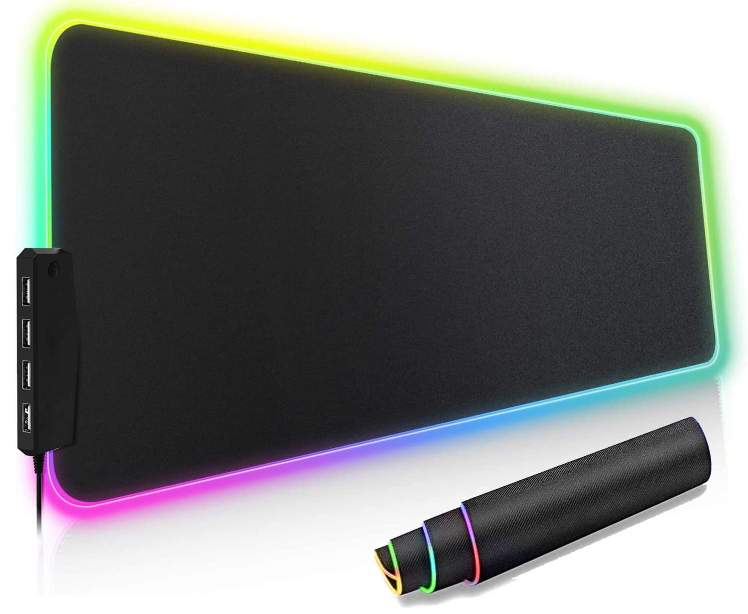 

Waterproof RGB Gaming Mouse Pad with Large Keyboard Pad, Fixed Design, 4 USB Cables Included, One-Year Warranty, Black