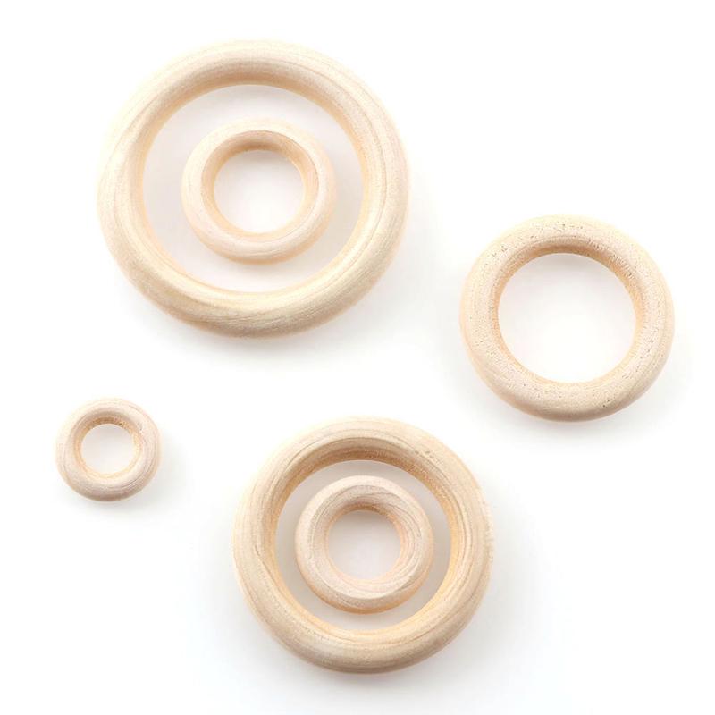 50Pcs Wooden Beads Pendant Connectors Circles Rings Beads Natural Wood Ornament