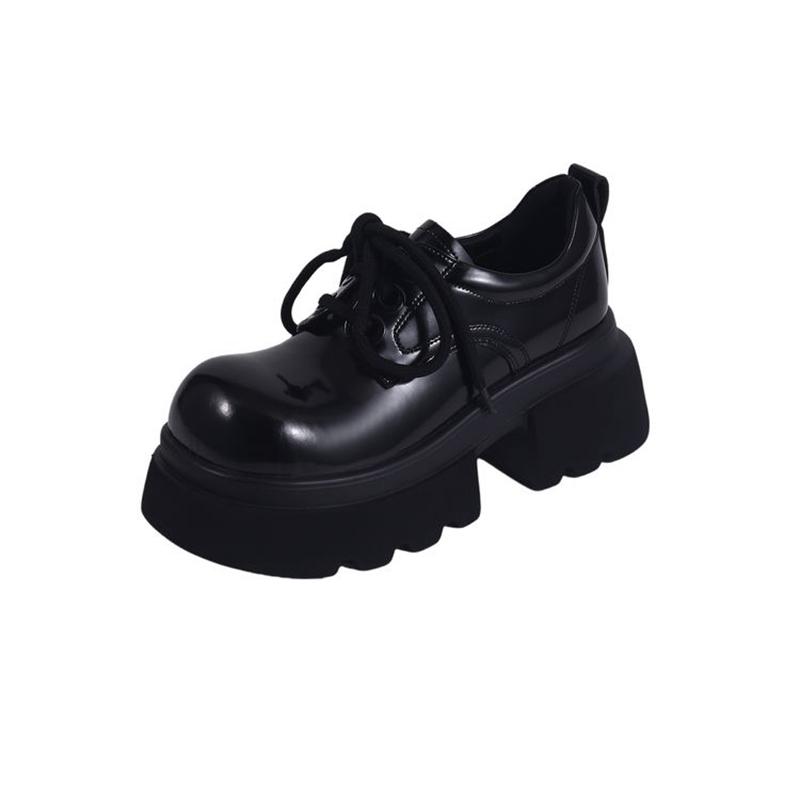 

Модная женская новая кожа, воловья кожа, металлические аксессуары, толстая подошва, водонепроницаемая платформа, высокие каблуки, шнуровка, одинарная обувь в стиле колледжа 250 чёрный