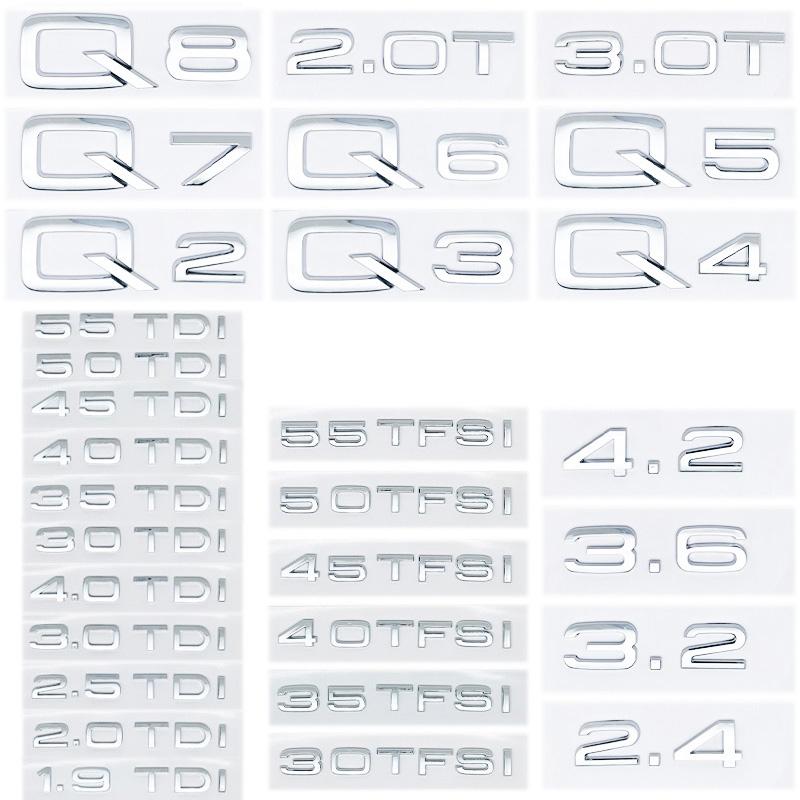 כרום כסף ABS מספרים אותיות Q2 Q3 Q4 Q5 Q6 Q7 Q8 TDI TFSI 2.0T סמל עבור סדרת Audi Q רכב פגוש תא מטען לוגו אחורי מדבקה