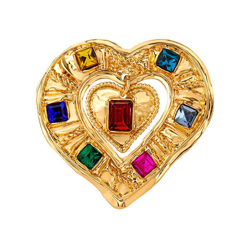 Vind Mode Retro Brosch Kärlek Överdriven Diamant Färgad Rockspänne Klädtillbehör Kristall Corsage
