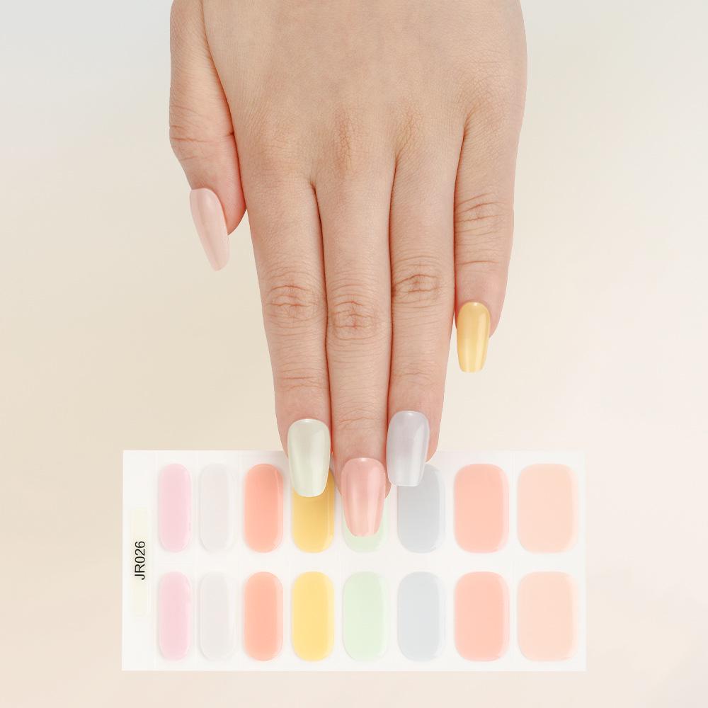 New Semi-Cured UV Gel Nail Stickers - 16 Finger Set with Light Therapy Curing Lamp for Full Nail Coverage
