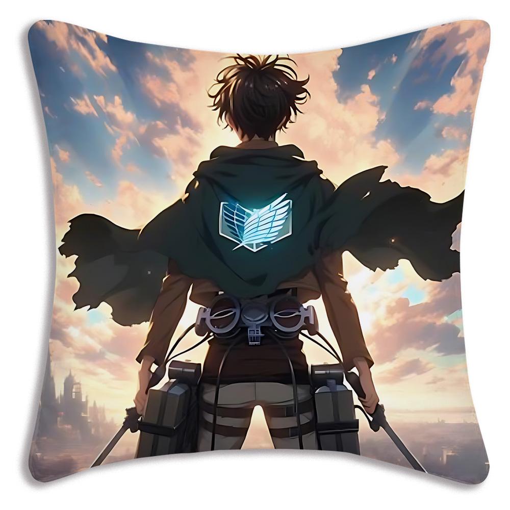 Anime Attacks on Titan Pillow Covers Cartoon Sofa Decorative Home Double-sided Printing Short Plush Cute Cushion Cover