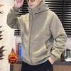 Men's Solid Color Hooded Fleece Cardigan - Thick, Loose Fit Zipper Jacket for Autumn and Winter.