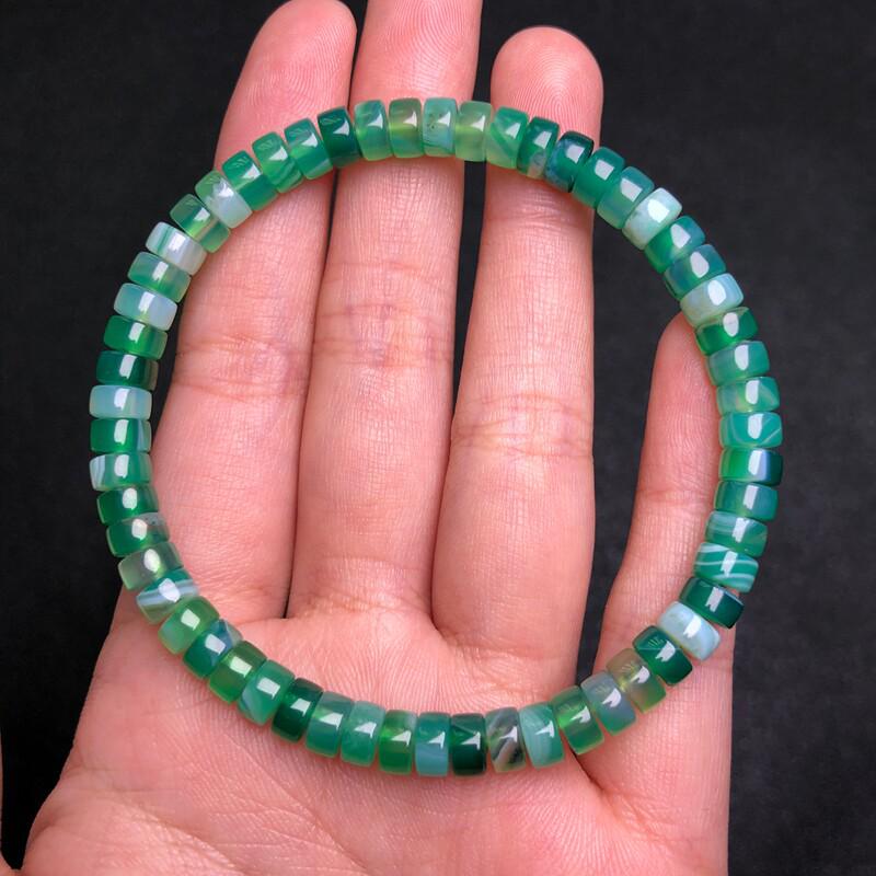 Green Agate Straight Cut Spacer Bead Bracelet - Single Loop DIY Wenwan Accessory