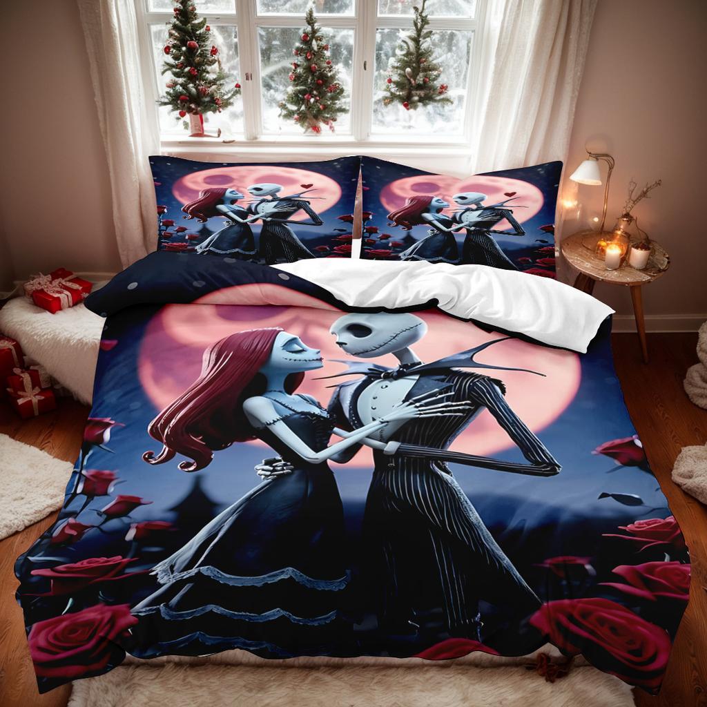 Halloween Nightmare Christmas Bedding Set Jack And Sally Duvet Cover Set Comforter Bedding Sets Bed Set Home Decor Bedding Set