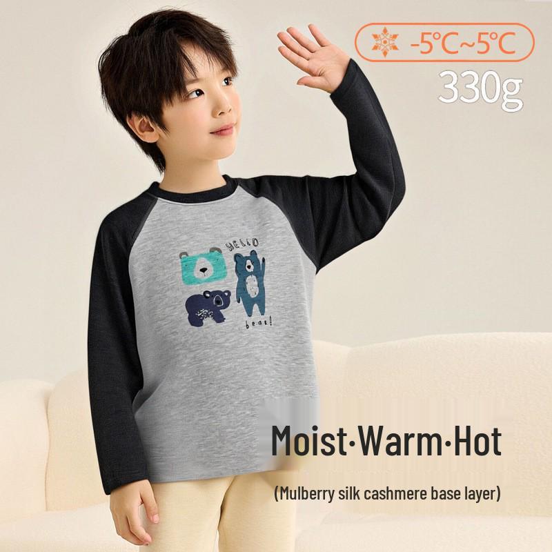 

Детский шелково-кашемировый теплый базовый слой - Спортивный круглый вырез для мальчиков и девочек (Одежда для осени/зимы) 120 (for 110-120cm/40-50lbs)