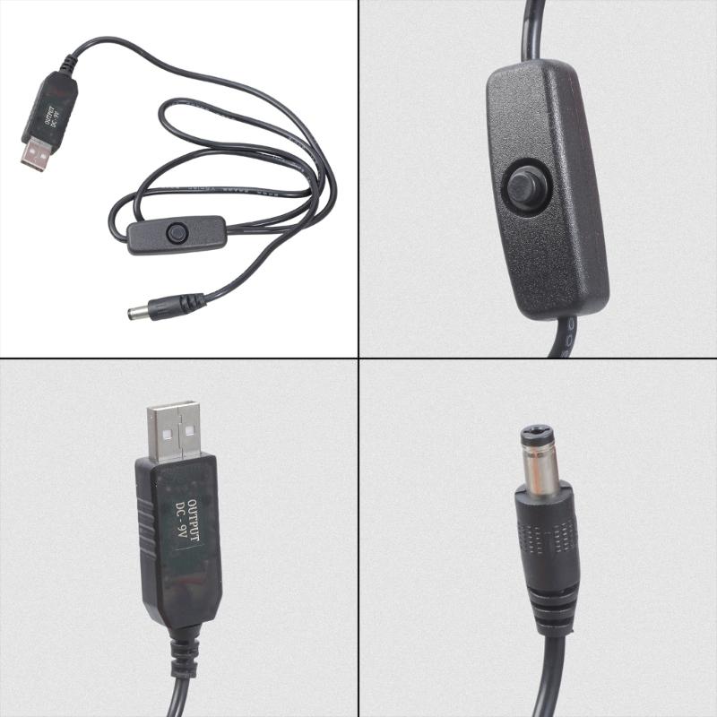 5V USB Charging Cable USB Male to DC5.5x2.1mm Male Plug with Switching Button for Electronics Like Routers and Fan