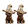 1/2Pcs Retro Cat Witch Ornament Solid Brass Sculpture with Wizard Hat Whispering Story Sculpture Desktop Art Decor