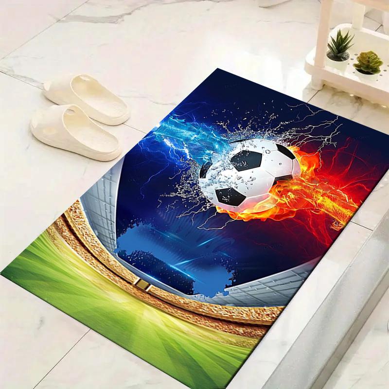 1Pc Soccer Ball Flames Rug, Office Carpet Indoor Outdoor Doormat, Non-Slip Soft, Living Room, Christmas Halloween Gift M929348