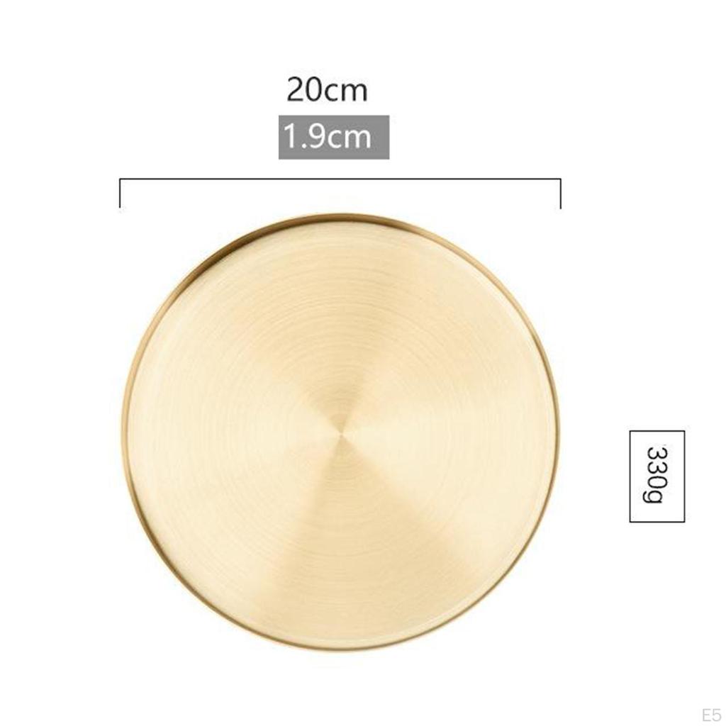 Gold Serving Tray, Round Tray Stainless Steel Platter Bathroom Sink Vanity Trays Cosmetics Jewelry