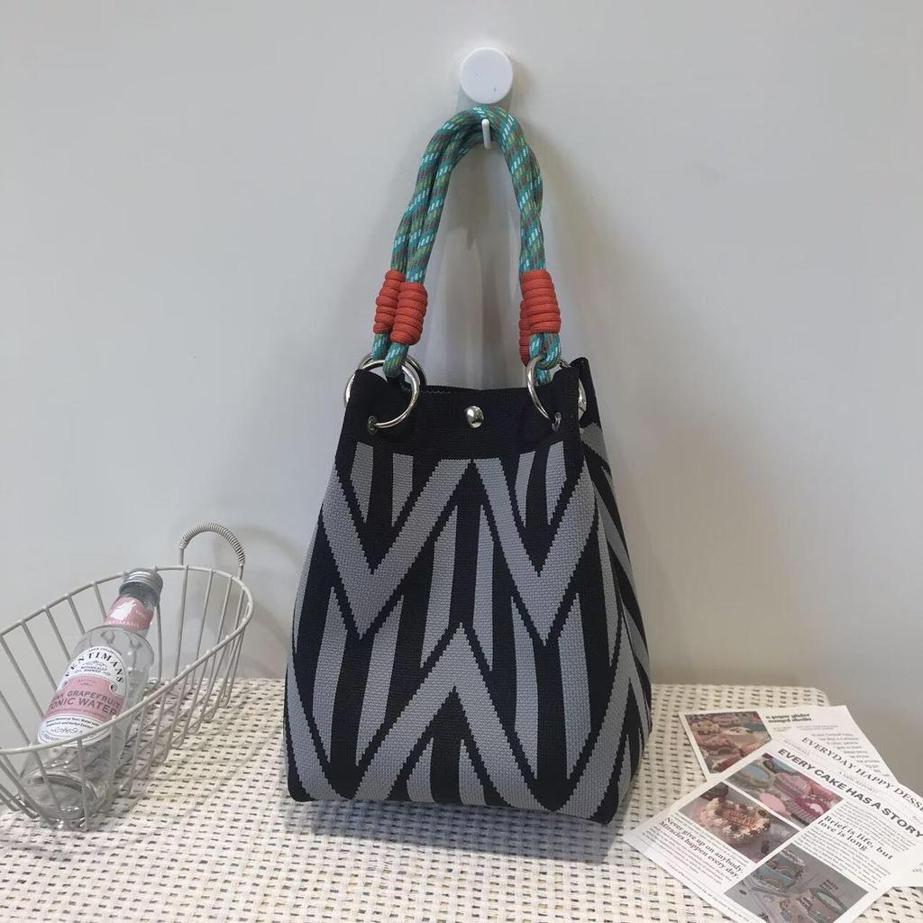 Korean Style Knitted Bucket Bag - Women's Fashion Versatile Handbag 2025