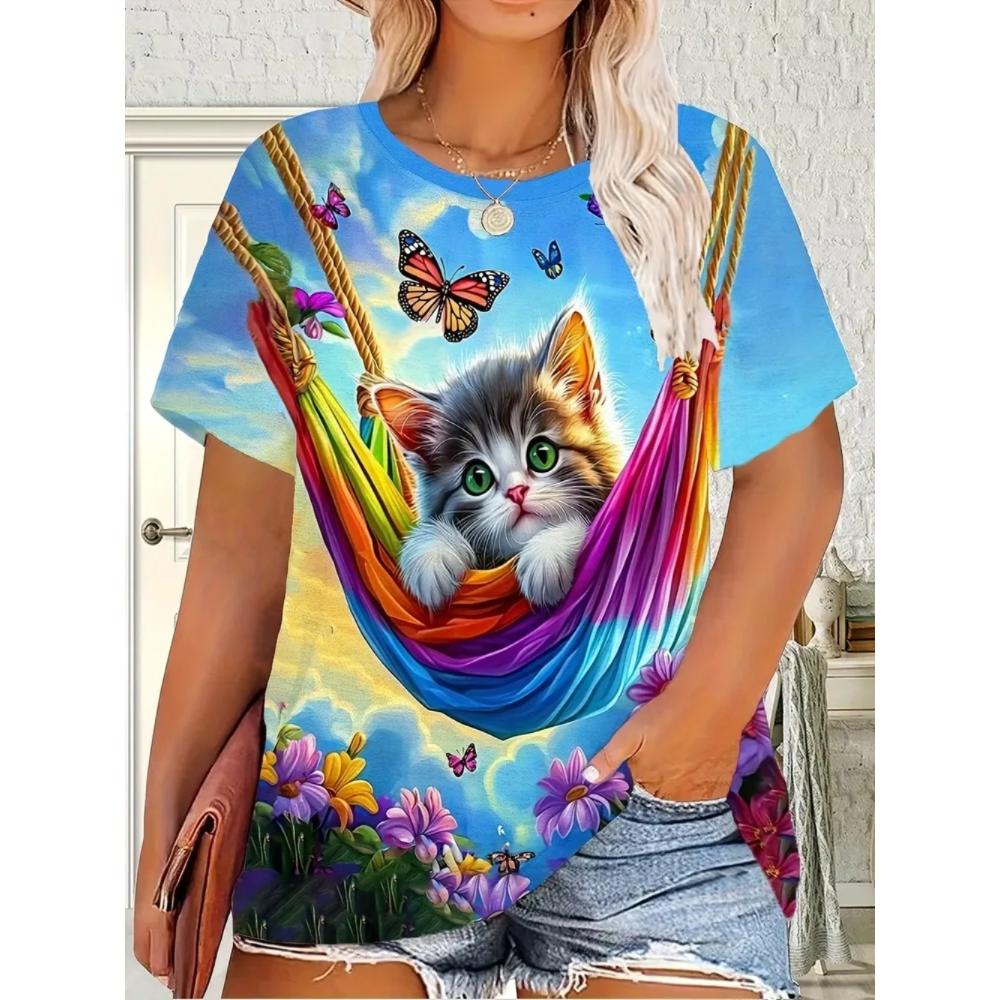 Summer Women T-shirt Creative 3D Printed Short Sleeved T-shirt Fashionable Comfortable Soft Breathable Large Loose T-shirt