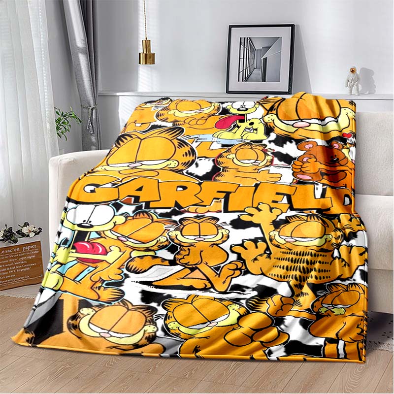 Garfield Cartoon Lazy Cat Print Soft Flannel Throw Blanket Warm Sofa Couch Bed Home Decor Cover For Classic Cartoon Fans