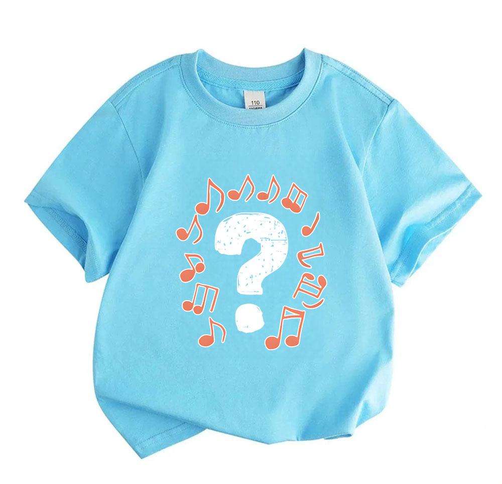 Kids Boys Girls 100% Cotton Crew Neck Short Sleeve T-Shirt, Cute Music Note Question Mark Pattern Casual Soft Breathable Tee Top for Daily Wear