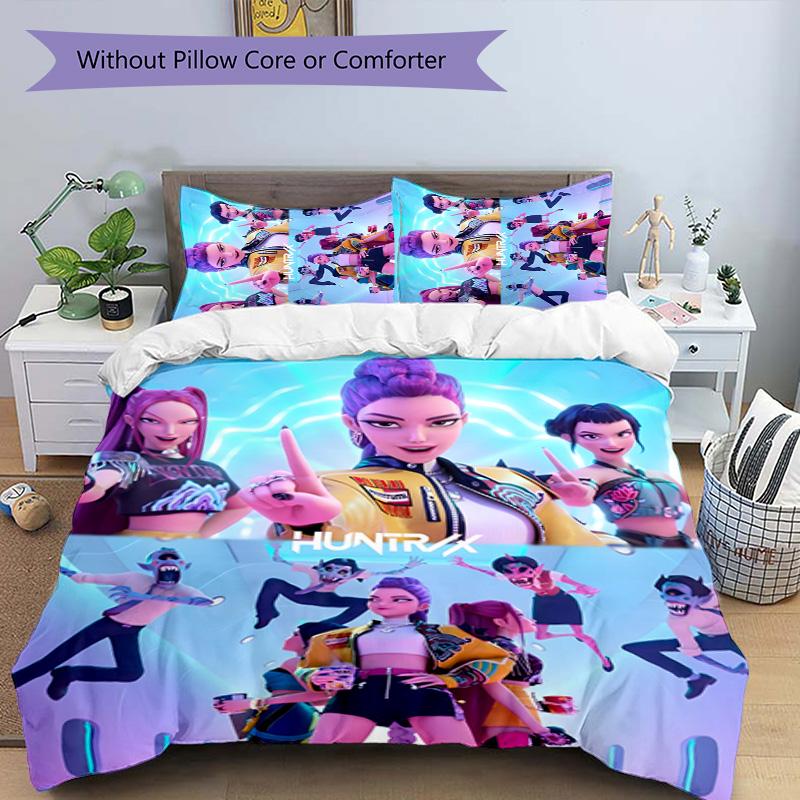 KPOP Hunter 3pcs Bedding Set Duvet Cover Closure Includes 1 Duvet Cover & 2 Pillowcases for All Seasons Bedroom Home Dorm Decor