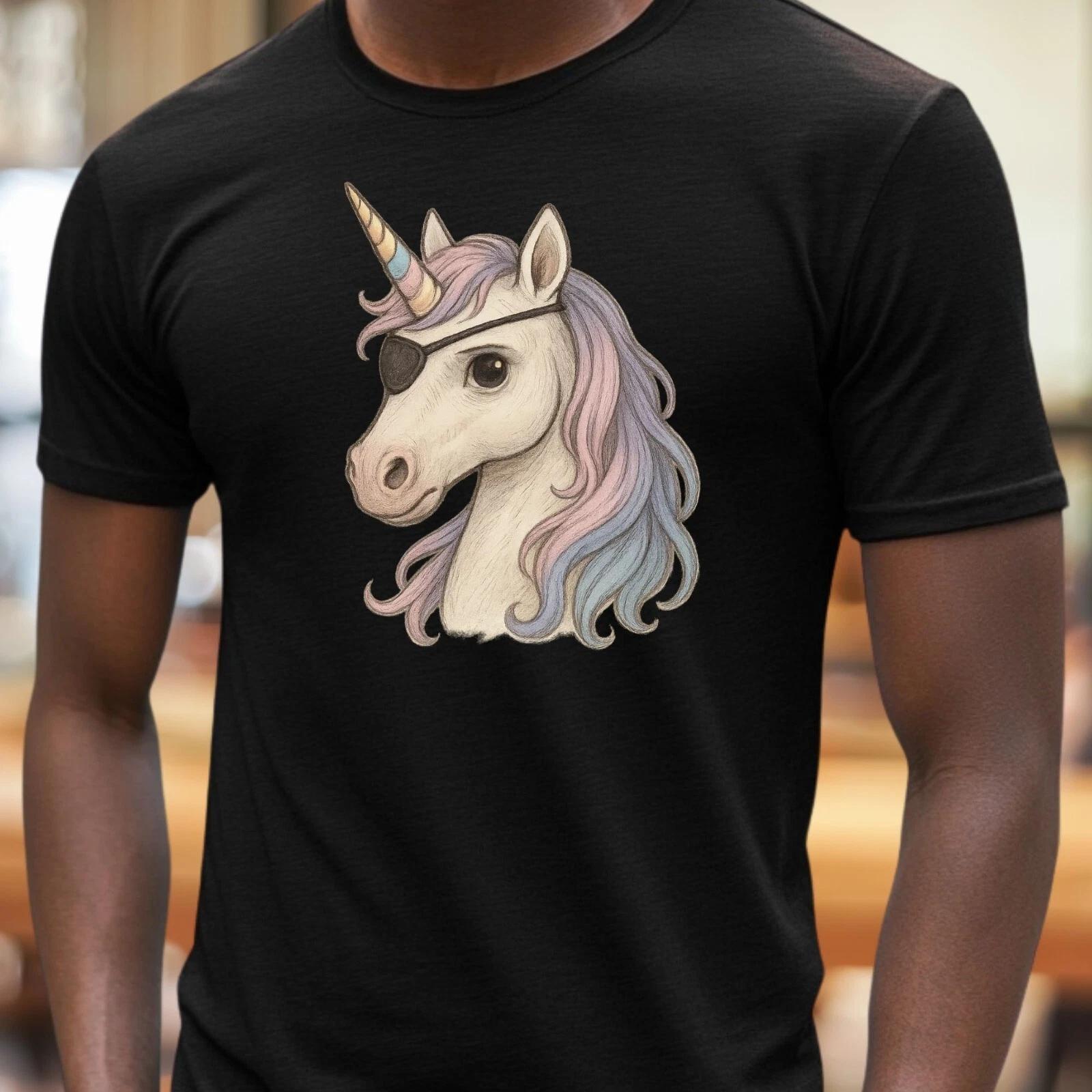T-Shirt Herren Einhorn mit Augenklappe Motiv Baumwolle Größe S bis 5XL S