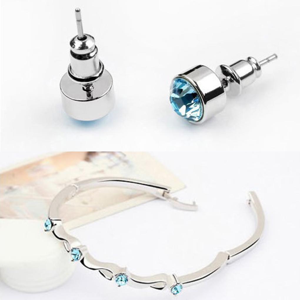 Jewelry Set Alloy Pendant Necklace Woman Choker Bangle Set Rhinestone Stud Earring Party Jewelry