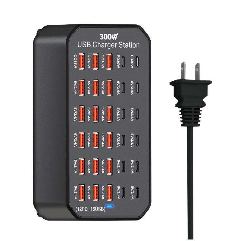30-Port Multi-Port USB Charging Station with PD Fast Charging, 300W