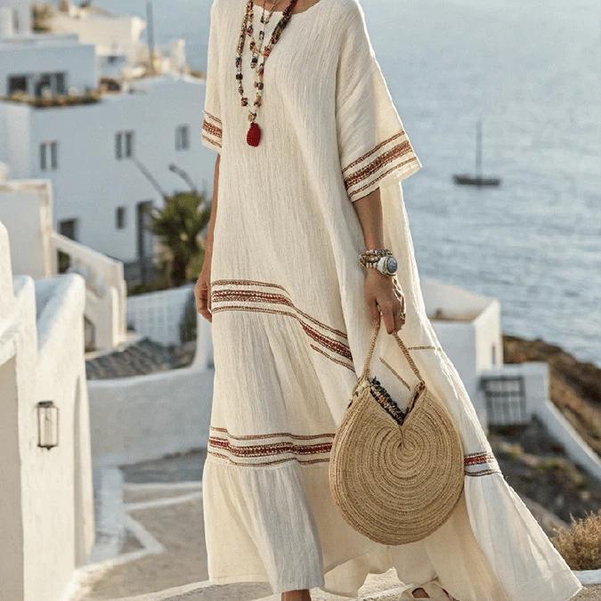 Summer Elegant Plus Size Kaftan Maxi Dress V Neck Half Sleeve Geometric Print Loose Fit Flowy Big Swing Casual Beach Vacation Holiday Long Dress