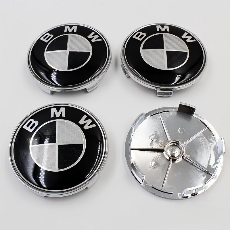 För BMW Svart & Vit Kolfiber Center Nav Legeringshjul Kapslar 68mm Set Om 4 ST