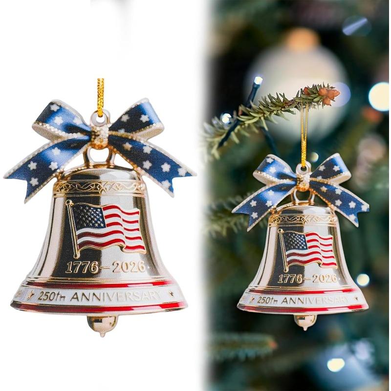 250th Anniversary Commemorative Bell Ornament Flat Acrylic Free Pendant Patriotic Christmas Tree Hanging Decoration Collector